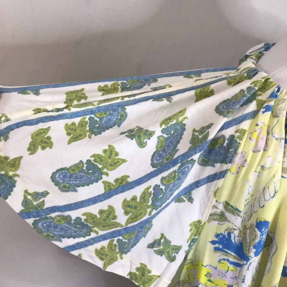 Free People Baja Babe Tee Lemon Gelato XS NWT Yellow Blue White Floral